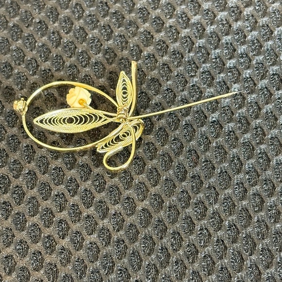 Vintage Gold Tone Filigree Flower Brooch Pin with Pearl Accent - Picture 7 of 9